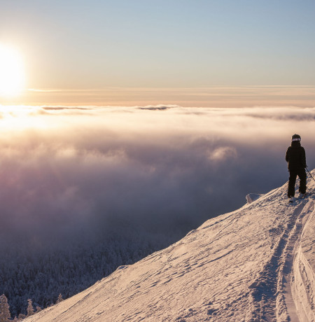 Laskettelu kevätauringossa 